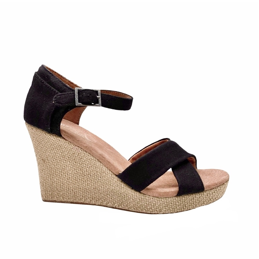 TOMS Women's Strappy Wedge Canvas Buckle Heels